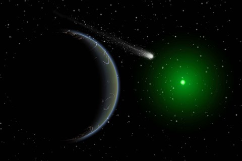 Framed Comet passing a distant Alien World Print