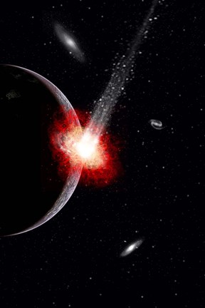 Framed Comet hitting an Alien Planet Print