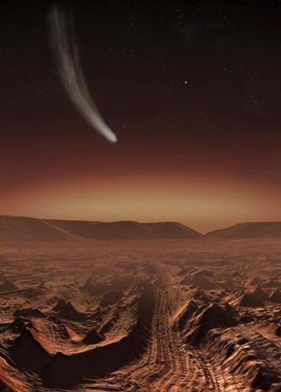 Framed Comet lights up the landscape of Candor Chasma over Mars Print