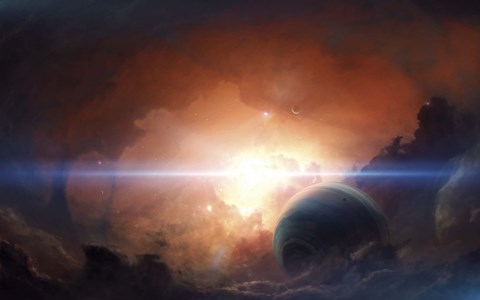 Framed Gas giant partly hidden in a Nebula Print