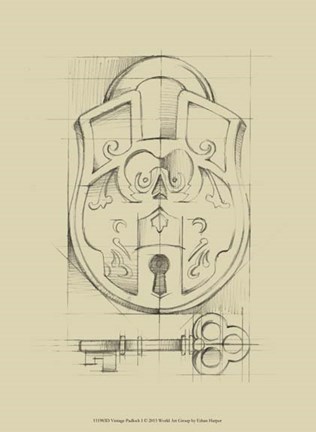 Framed Vintage Padlock I Print