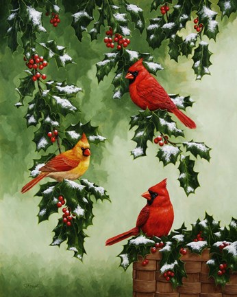 Framed Cardinals Hollies with Snow Print
