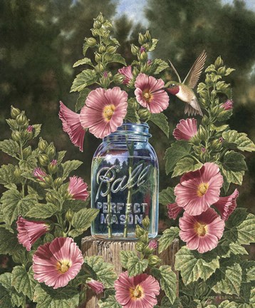 Framed Summer Hollyhocks Print