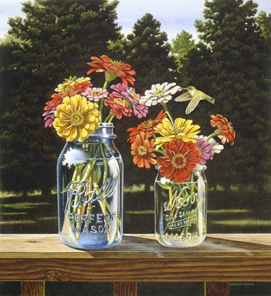 Framed Zinnias a Sunnin&#39; Print