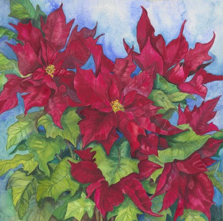 Framed Red Oak Leaf Poinsettias Print