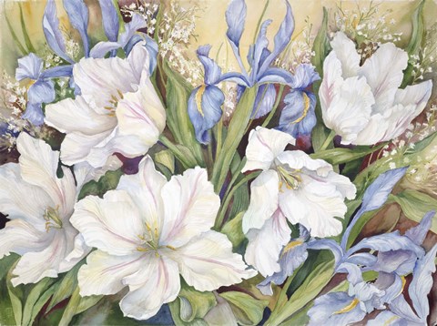 Framed White Tulips/ Blue Iris Print