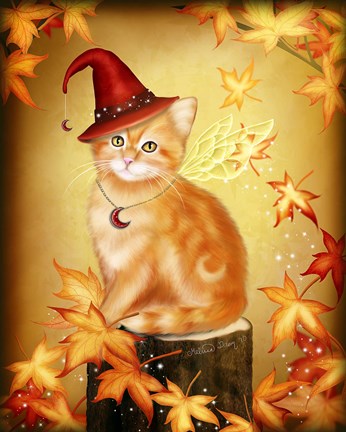 Framed Autumn Cat Magic Print