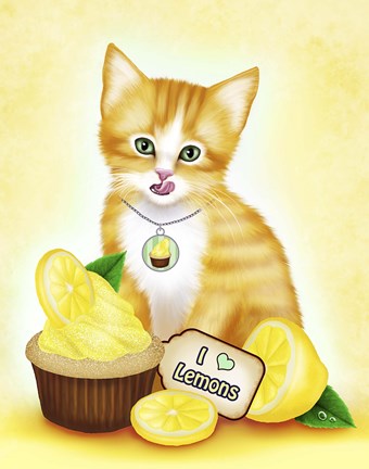 Framed Lemon Cupcake Kitten Print