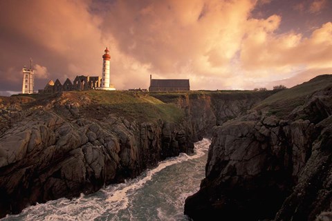 Framed Pointe De St Mathieu Lighthouse at Dawn, Brittany, France Print