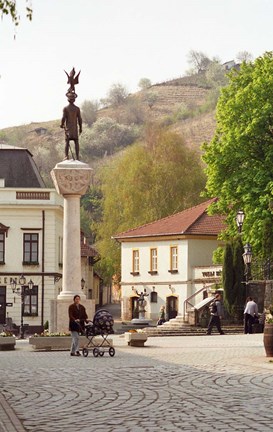 Framed Main Square with Statue, Tokaj, Hungary Print