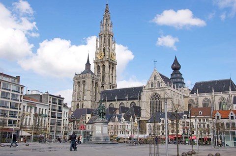 Framed Statue of Rubens and Our Lady&#39;s Cathedral Print
