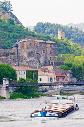 Framed Chateau de Tournon, River Rhone and Pedestrian Bridge M Seguin, Tournon-sur-Rhone, Ardeche, France Print