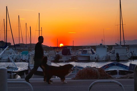 Framed Harbour Boats Moored at Sunset, France Print