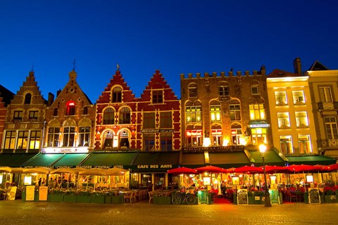 Framed Cafes in Marketplace in Downtown Bruges, Belgium Print