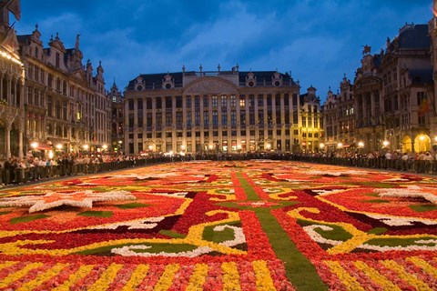 Framed Night View of the Grand Place, Belgium Print