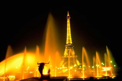 Framed Fountain at the Eiffel Tower, Paris, France Print