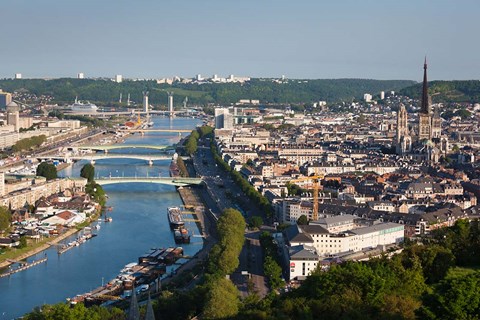 Framed City Above Seine River, Rouen Print