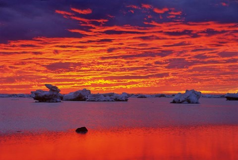 Framed Hudson Bay Floating Ice Against Sunset Print