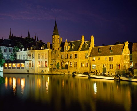 Framed Rozenhoedkaai at Night, Bruges, Belgium Print