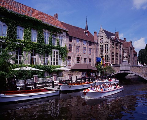 Framed Tourist Boats, Bruges, Belgium Print