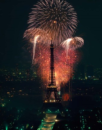 Framed Fireworks, Eiffel Tower, Paris, France Print