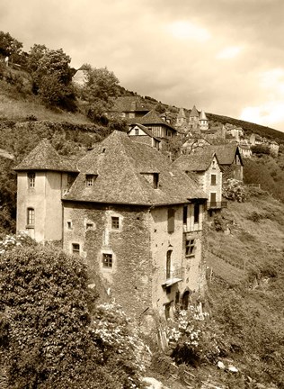 Framed Medieval houses, Aveyron, Conques, France Print