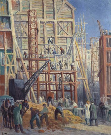 Framed Construction Site, 1911 Print