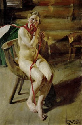 Framed Nude Braiding Her Hair, 1907 Print