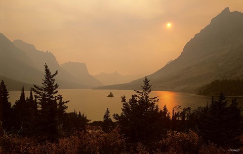Framed Sunset Silhouettes On The Lake Print