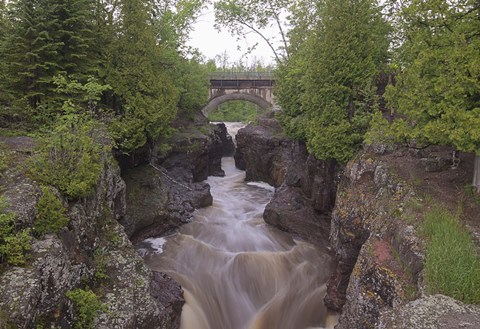 Framed North Shore Rushing Water And Bridge Print