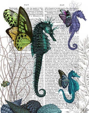 Framed Seahorse Trio With Wings Print