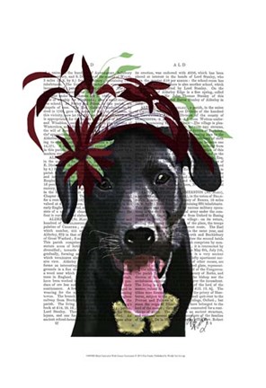 Framed Black Labrador With Green Fascinator Print