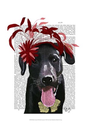 Framed Black Labrador With Red Fascinator Print