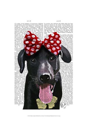 Framed Black Labrador With Red Bow On Head Print