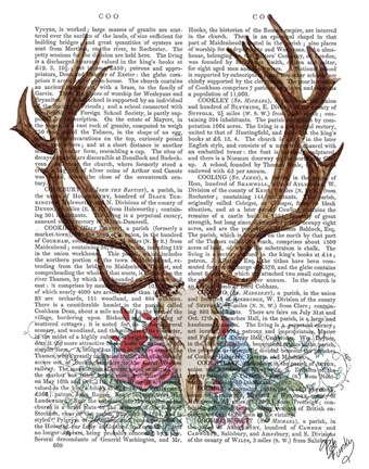 Framed Deer Skull With Flowers 1 Print