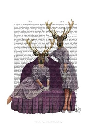Framed Deer Twins in Purple Print