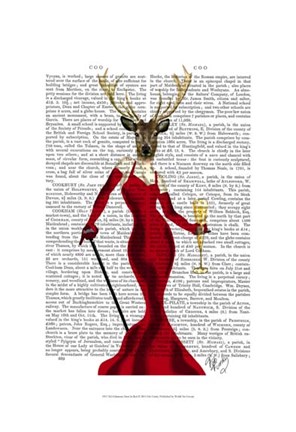 Framed Glamour Deer In Red Print