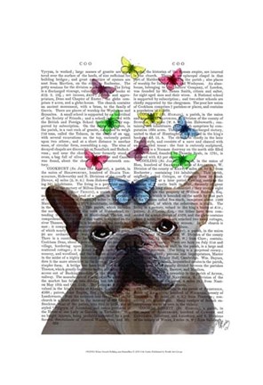 Framed White French Bulldog and Butterflies Print