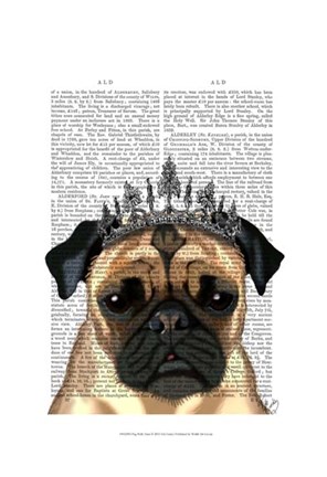 Framed Pug With Tiara Print