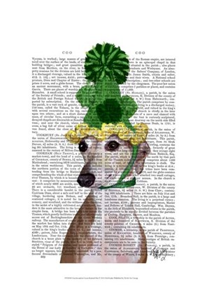Framed Greyhound in Green Knitted Hat Print
