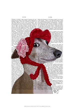 Framed Greyhound with Red Woolly Hat Print