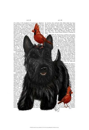 Framed Scottish Terrier and Birds Print