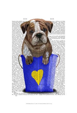 Framed Bulldog Bucket Of Love Blue Print