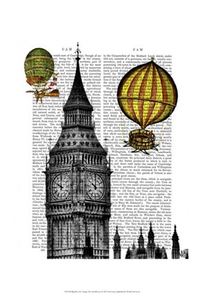 Framed Big Ben and Vintage Hot Air Balloons Print