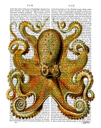 Framed Vintage Yellow Octopus Front Print