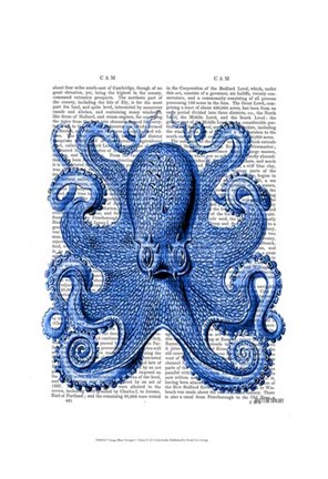 Framed Vintage Blue Octopus 1  Front Print