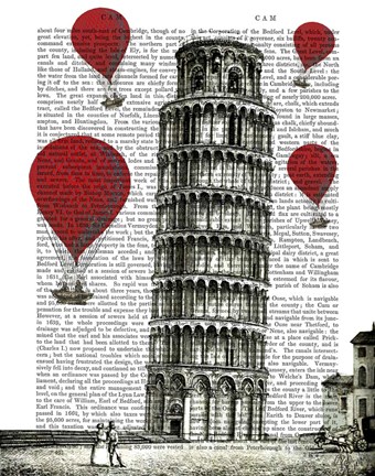 Framed Tower of Pisa and Red Hot Air Balloons Print