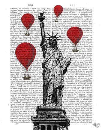 Framed Statue Of Liberty and Red Hot Air Balloons Print