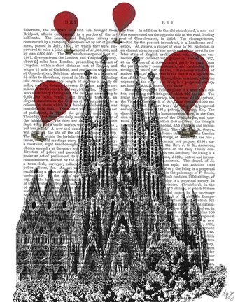 Framed Sagrada Familia and Red Hot Air Balloons Print