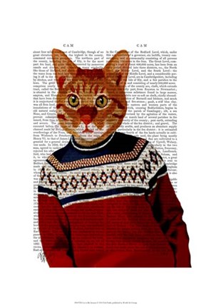 Framed Cat in Ski Sweater Print